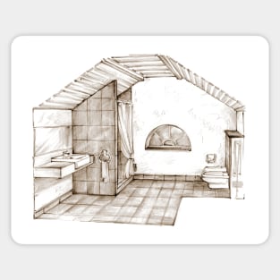 Modern Bathroom. Hand-drawn Pencil Sketch Sticker